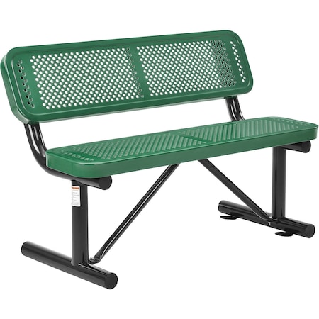 48L Outdoor Steel Bench With Backrest, Perforated Metal, Green